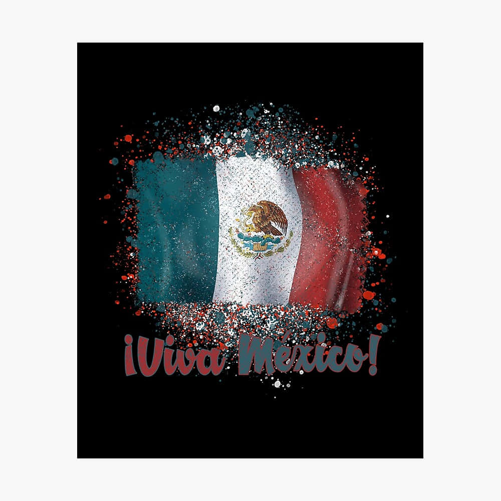 黑色背景上帶有閃亮旗幟設計的 Viva Mexico 文字