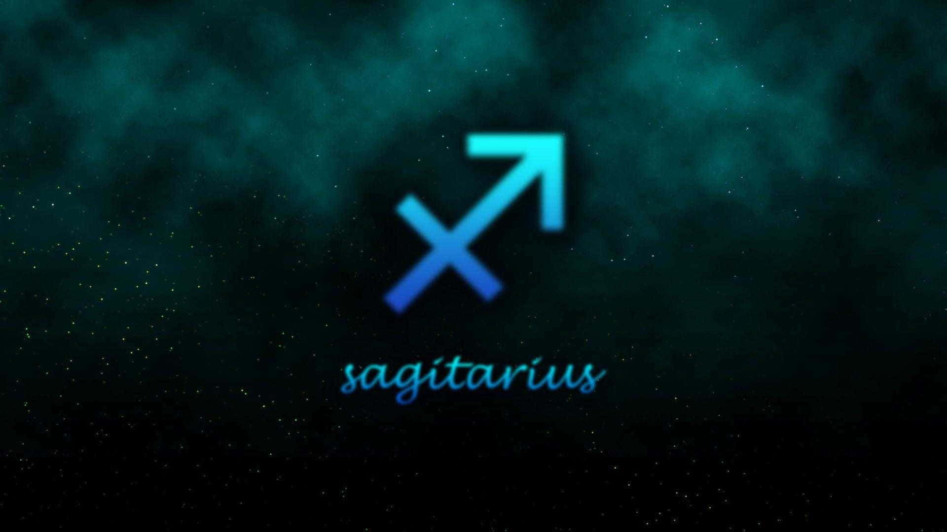 在繁星點點的夜空中閃耀的藍色人馬座星座符號。