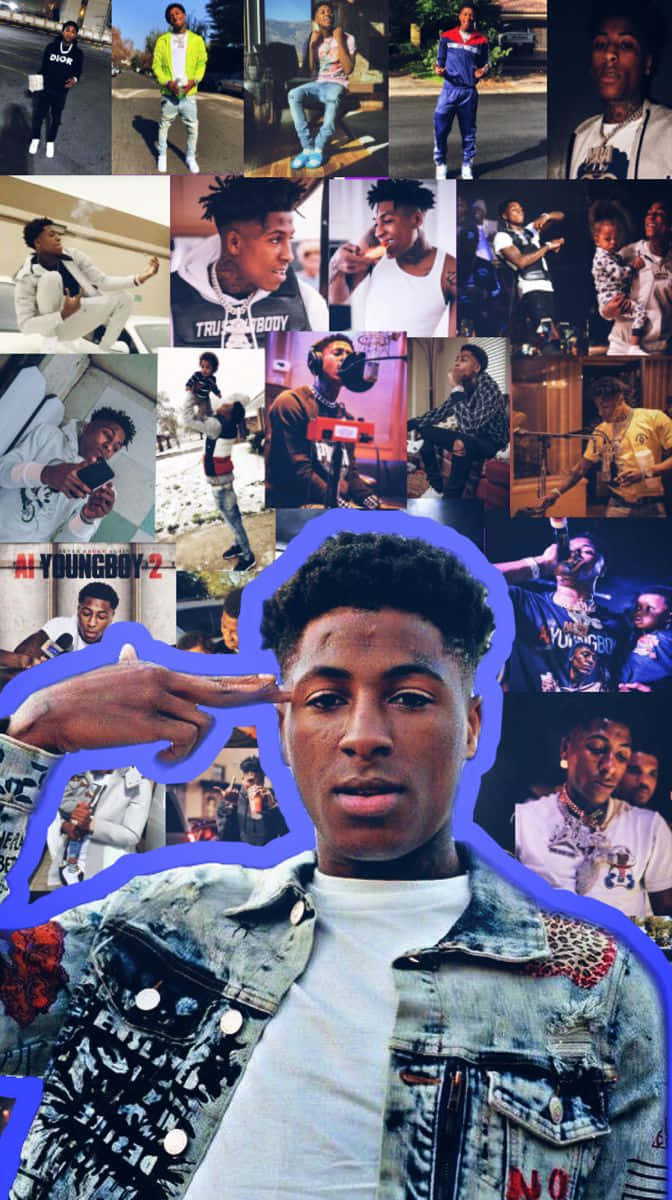 YoungBoy Never Broke Again 的街頭服飾姿勢和服裝拼貼畫。