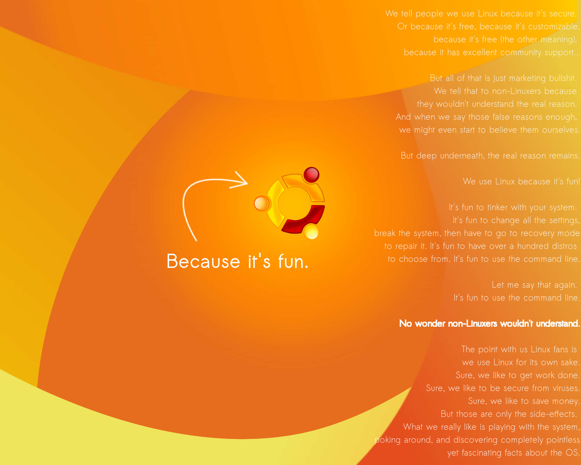 Ubuntu標誌和文字，解釋Linux對愛好者來說很有趣。