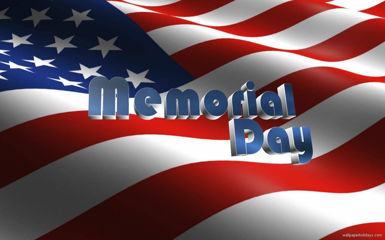 在飄揚的美國國旗上以3D顯示的Memorial Day文字