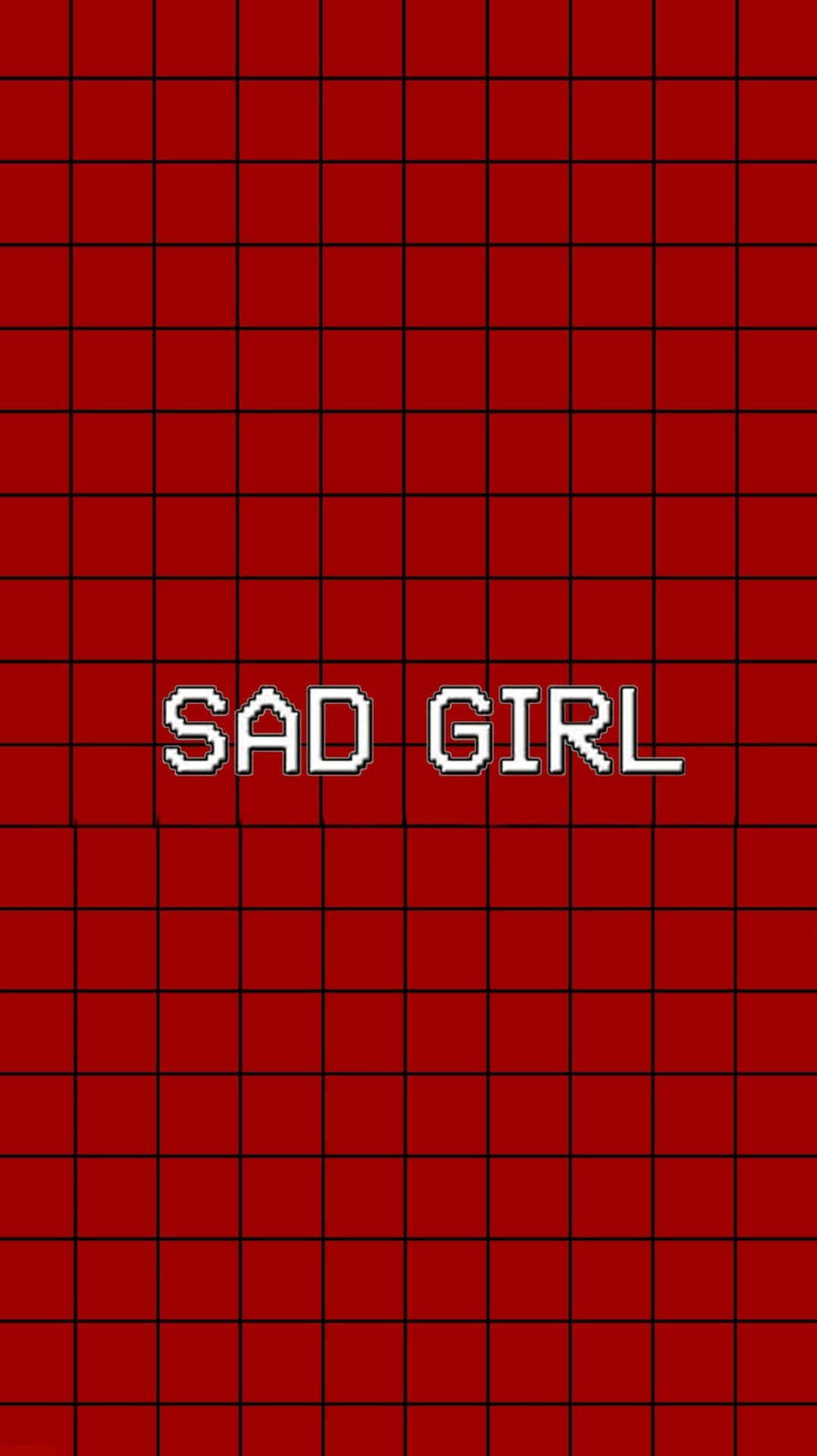 像素文字 sad girl 在紅色網格背景上