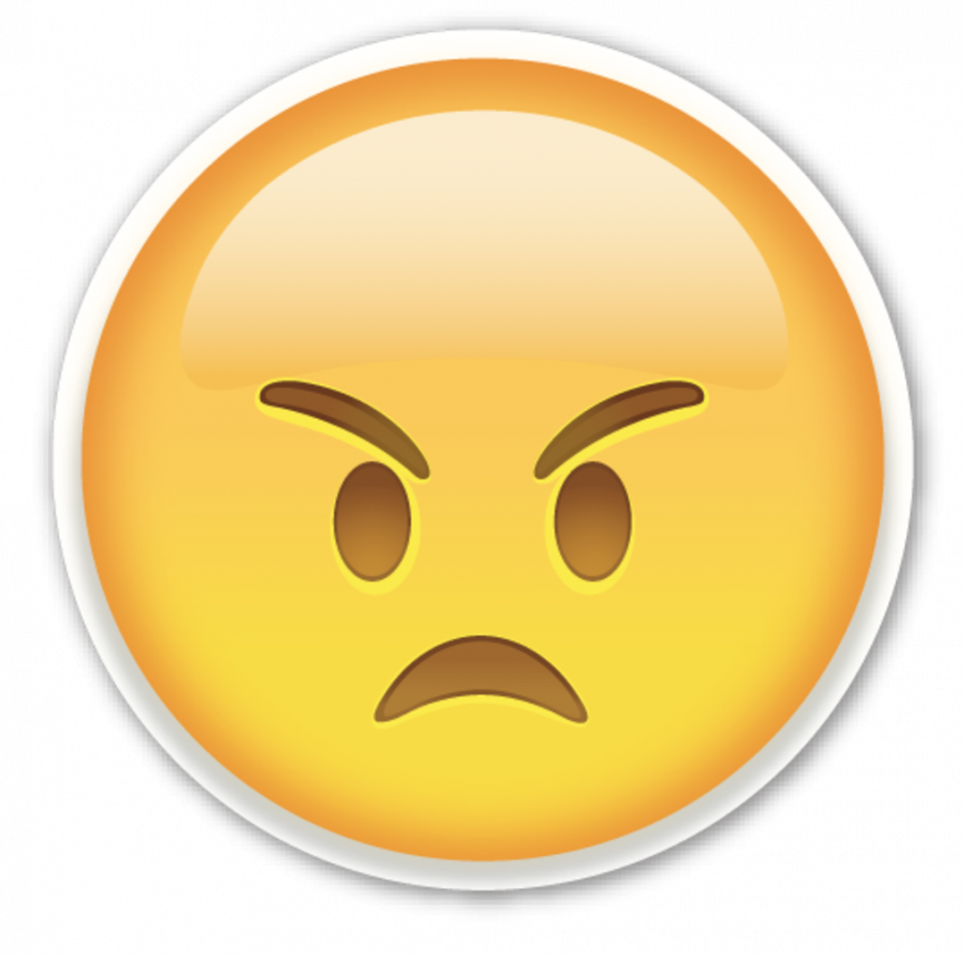 憤怒挫敗表情符號 壁紙 — 一個光滑的黃色憤怒表情符號，眉毛皺起，嘴角向下，在圓形框架內。