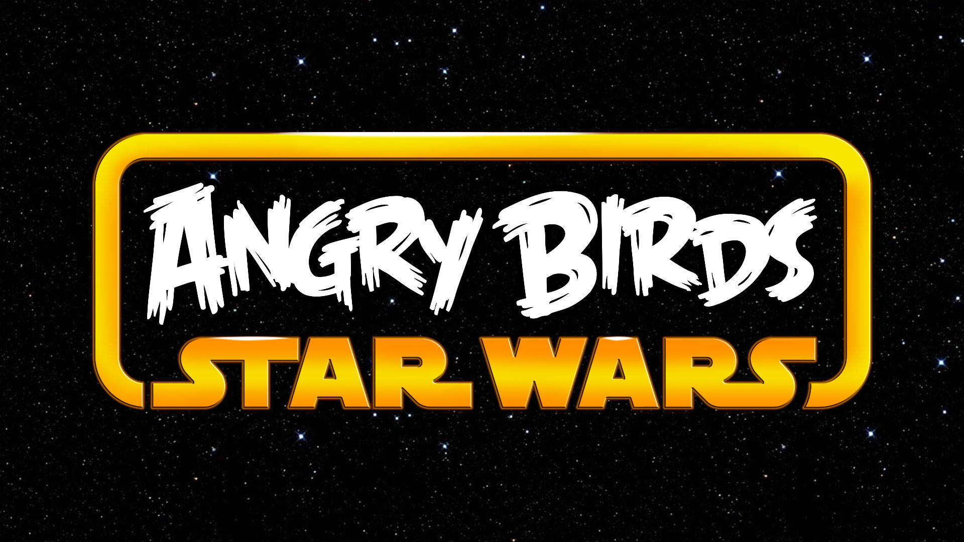 憤怒鳥星際大戰標誌 壁紙 — Angry Birds Star Wars 標誌在星光閃爍的黑色太空背景下以鮮明的黃色和白色發光。