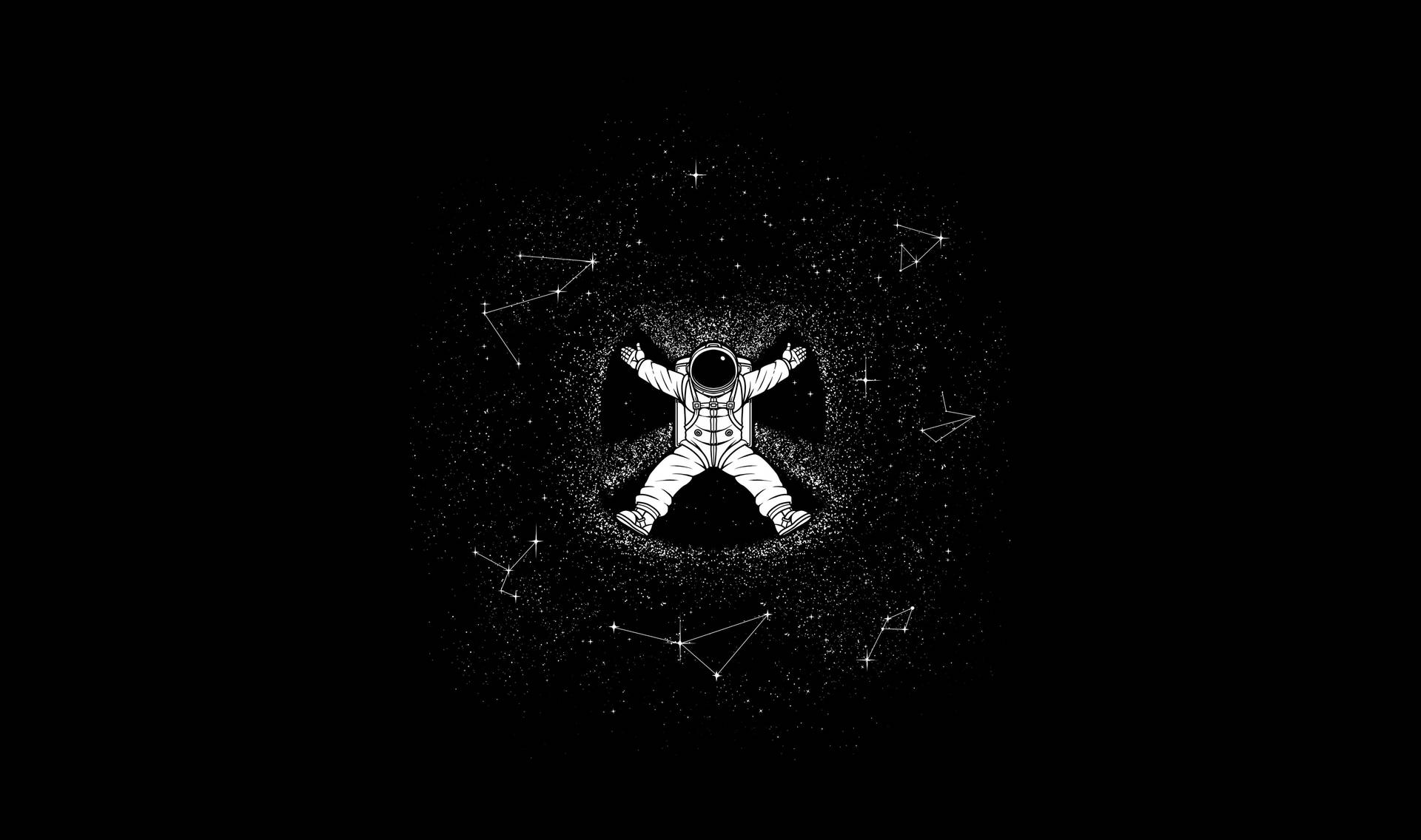 太空人在星星和星座中張開雙臂漂浮在太空。