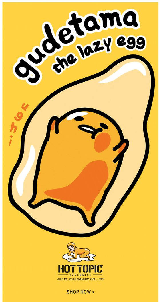 懶惰蛋角色 Gudetama 在陽光燦爛的黃色背景中休息。