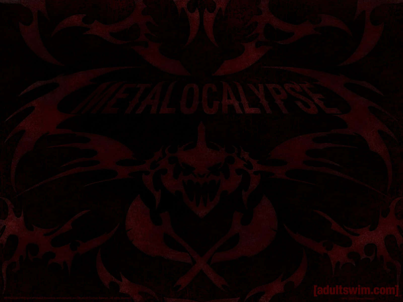 深紅色和黑色標誌，帶有惡魔面孔和METALOCALYPSE字樣。