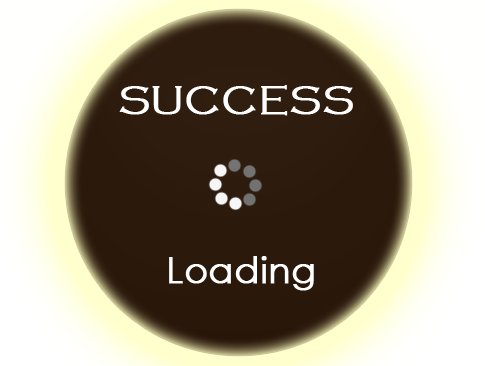 成功載入概念 壁紙 — 一個深色圓形載入畫面，上方有 SUCCESS 字樣，中間有旋轉器，下方有 Loading，背景為淡黃色。