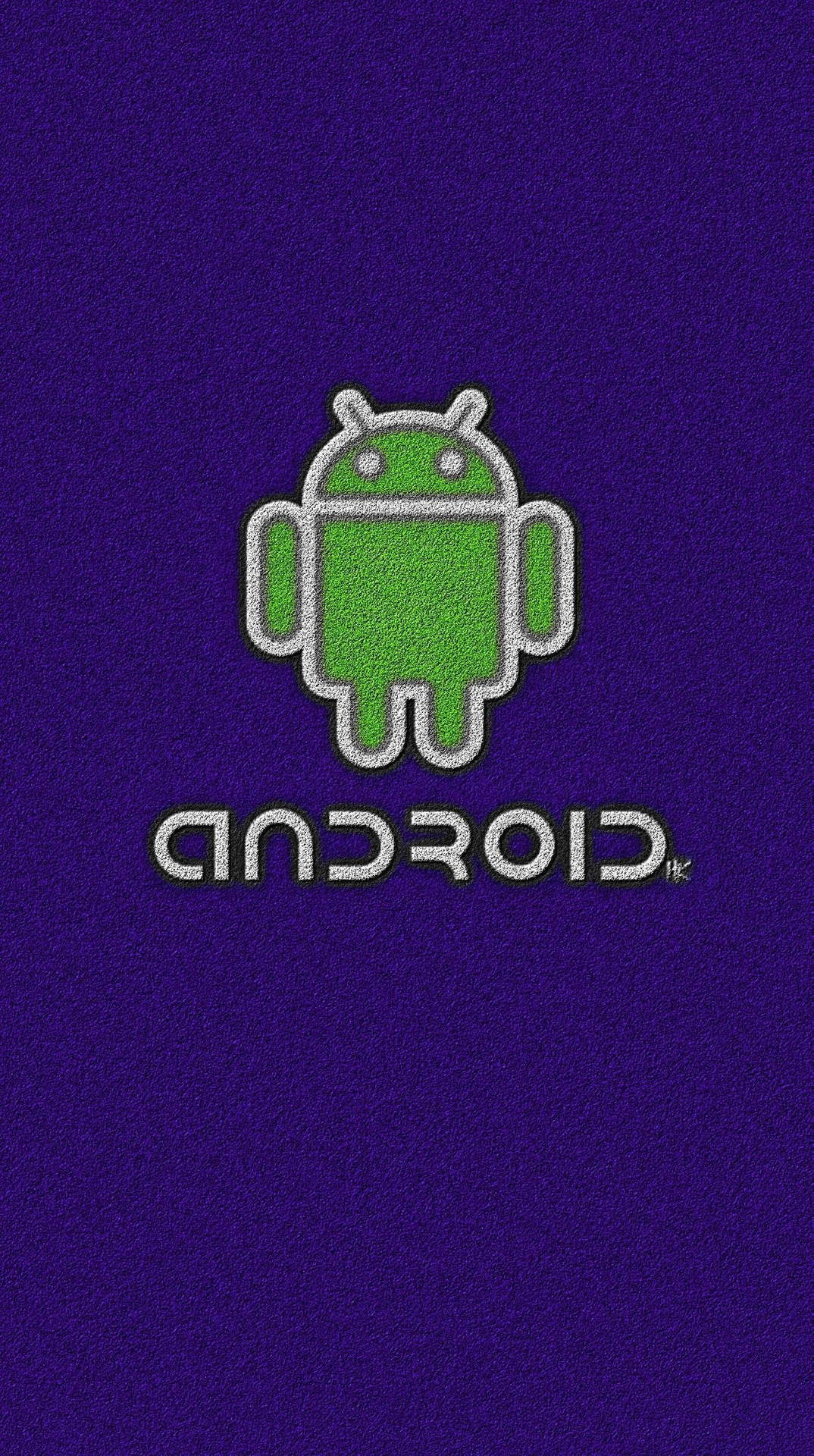 綠色Android機械人標誌，位於紫色紋理背景上，帶有'ANDROID'文字。