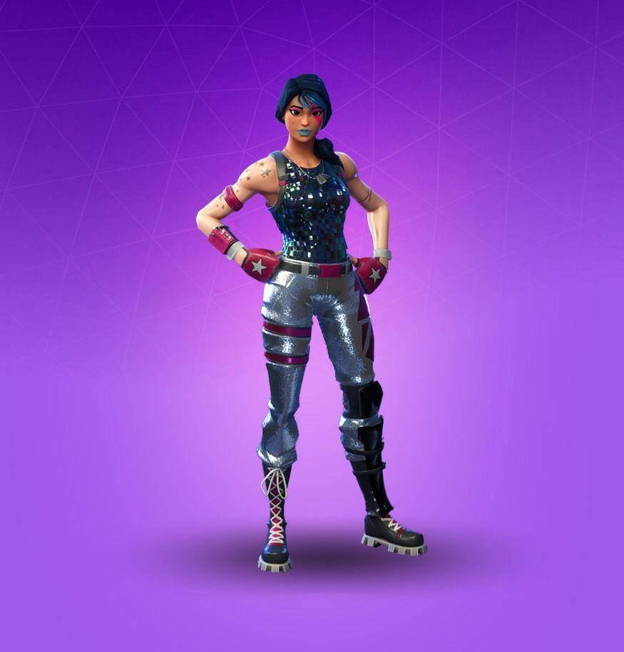 Fortnite角色穿著銀色和紅色服裝，背景為紫色
