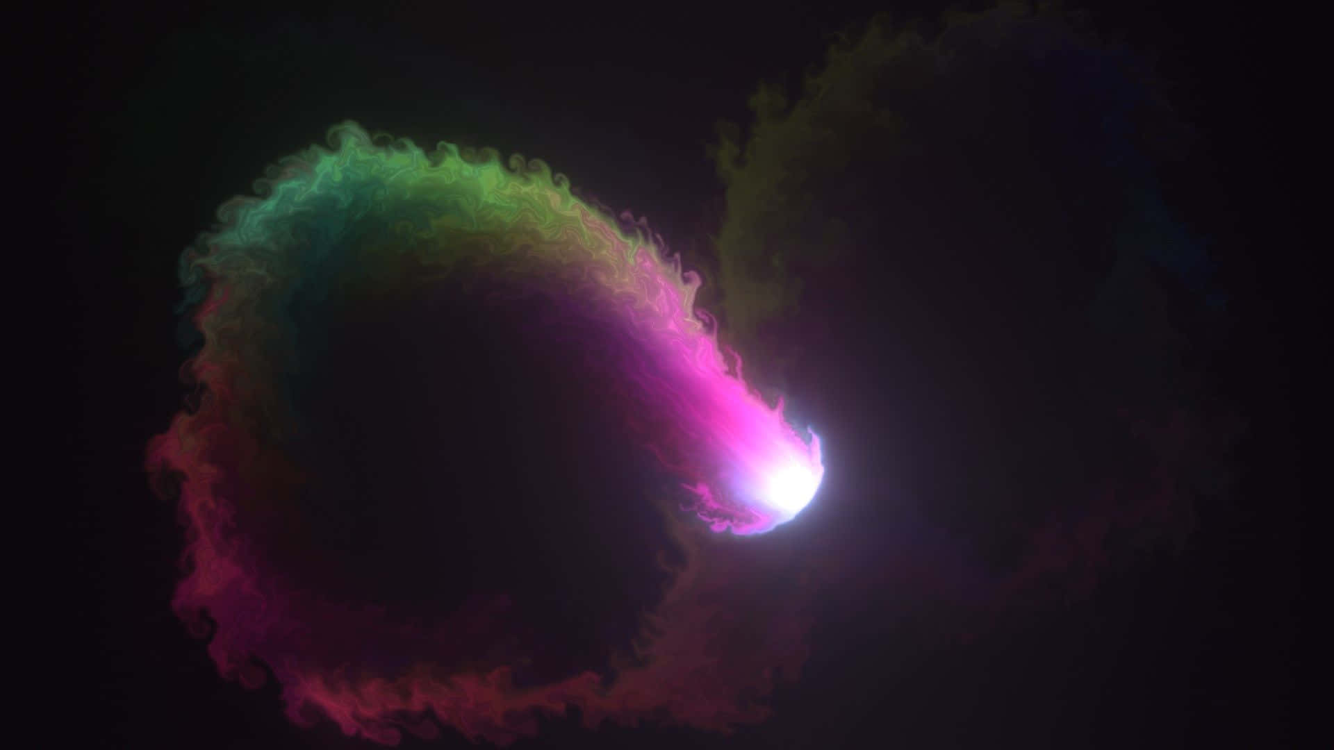 在黑暗虛空中以彩虹色調旋轉的鮮豔宇宙星雲。