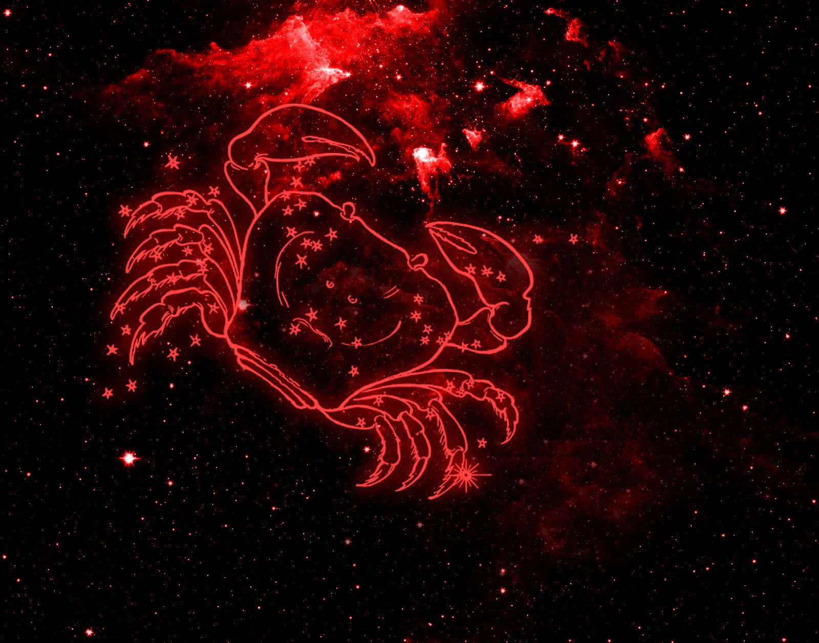我們一起能戰勝癌症 壁紙 — 一個發光的紅色巨蟹座星座，以星星勾勒出輪廓，背景是宇宙星雲。