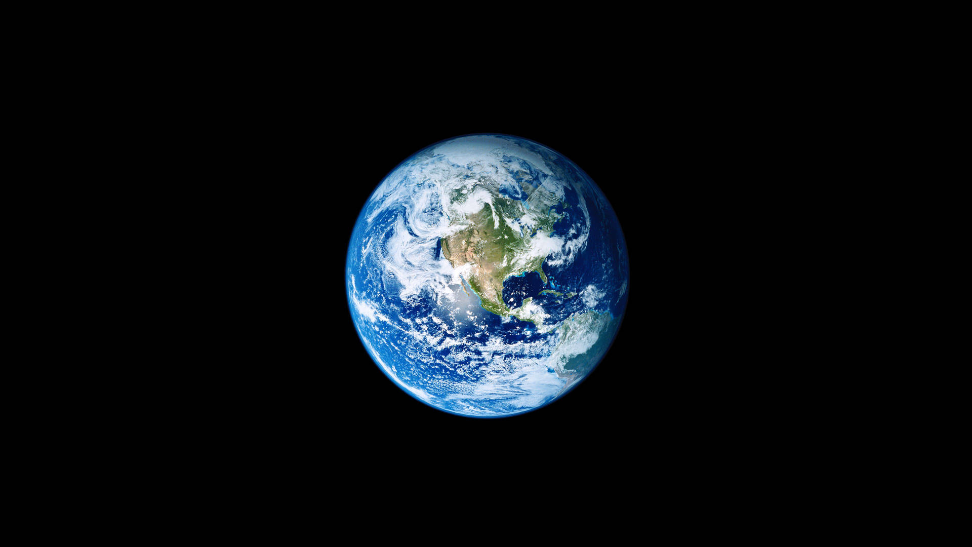 從太空看到的地球，有藍色海洋、綠色陸地和白色雲朵。
