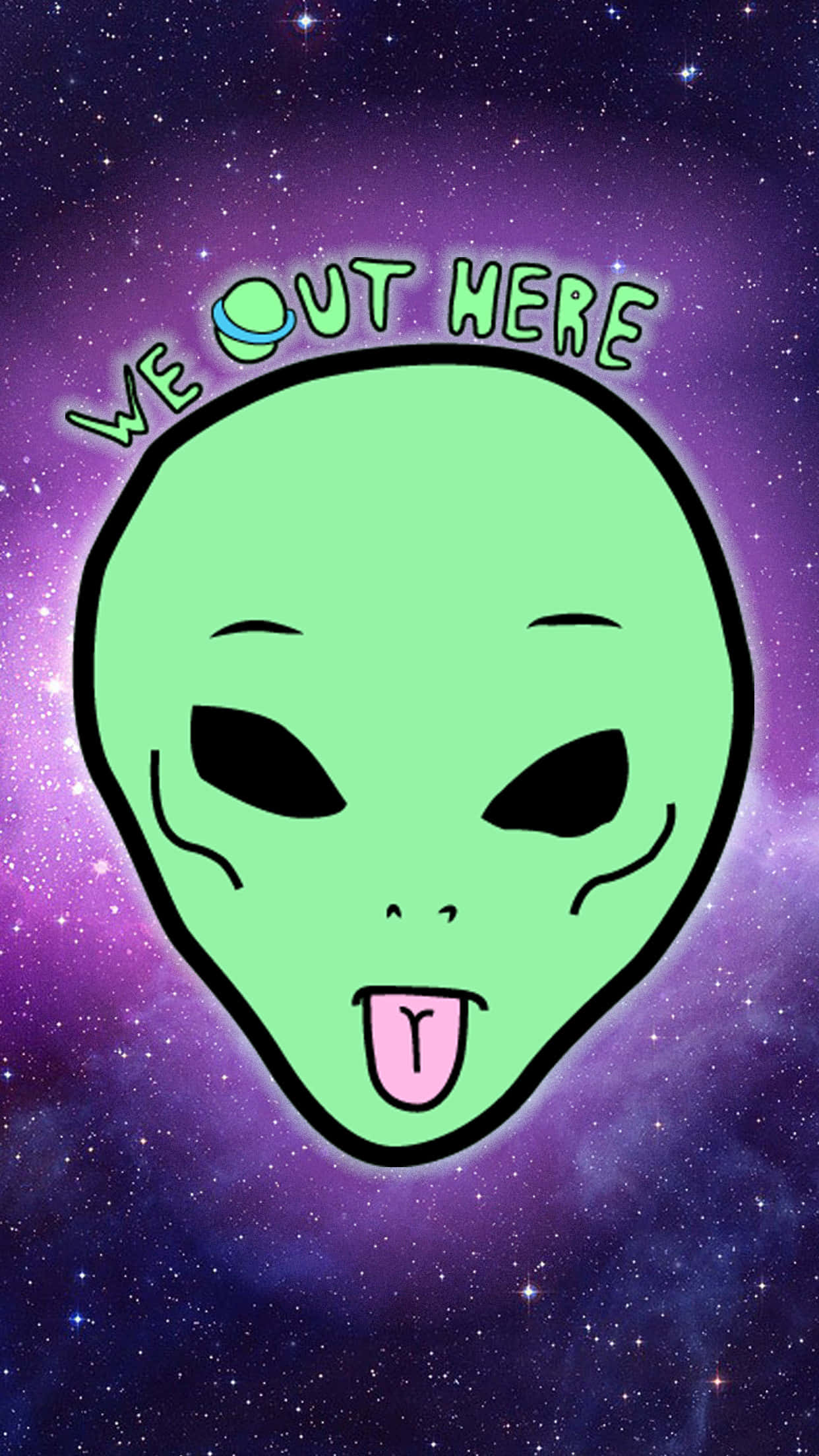 我哋喺呢度 - 綠色外星人伸出舌頭 壁紙