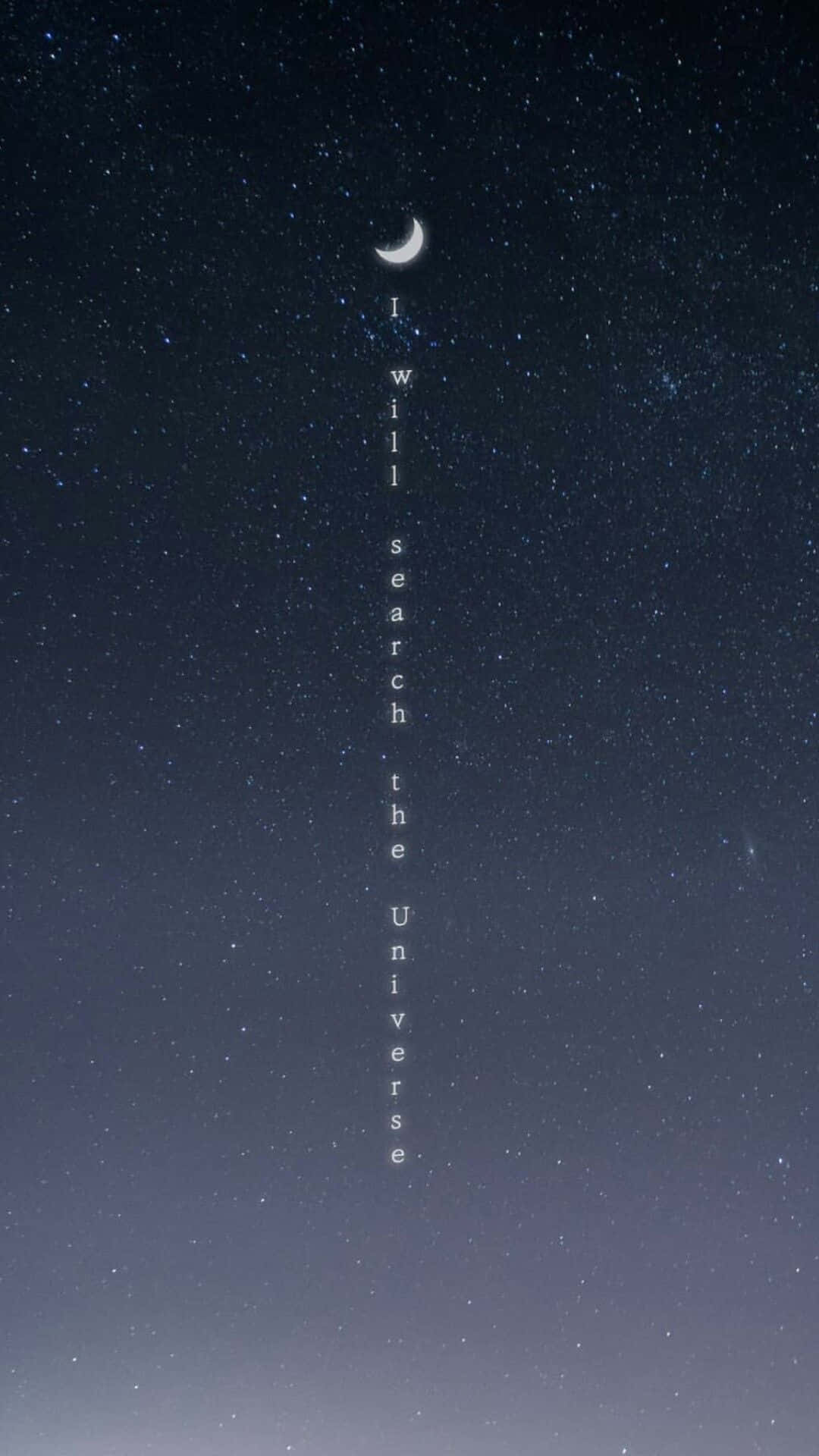 新月和文字 我將在星空夜空中搜尋宇宙