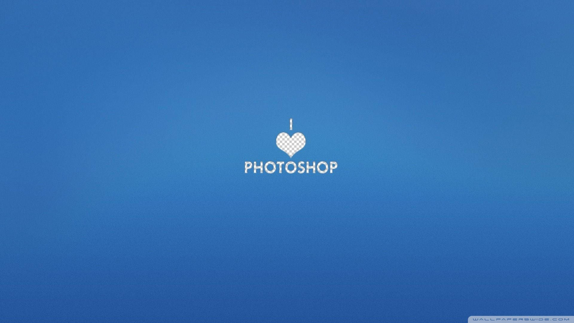 藍色漸變背景上的像素心形和Photoshop文字