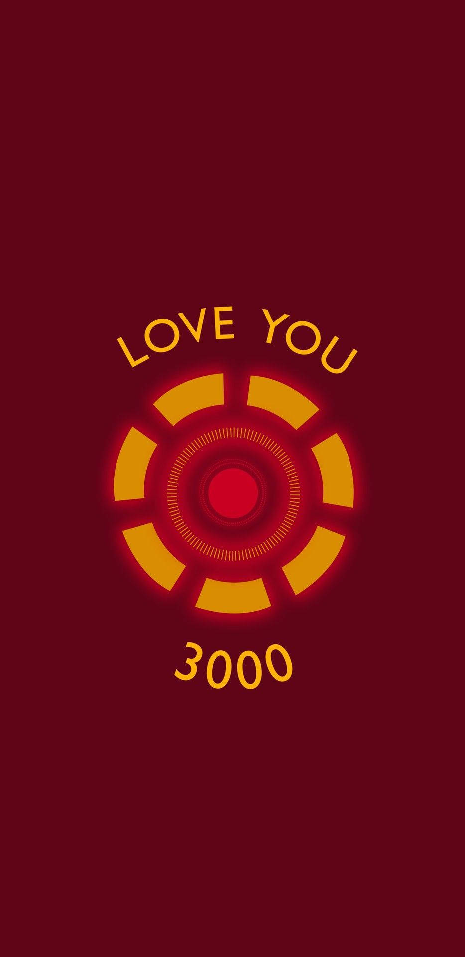 我愛你 3000 壁紙 — 一個發光的紅色和金色圓形界面在深栗色背景上顯示訊息「LOVE YOU 3000」。