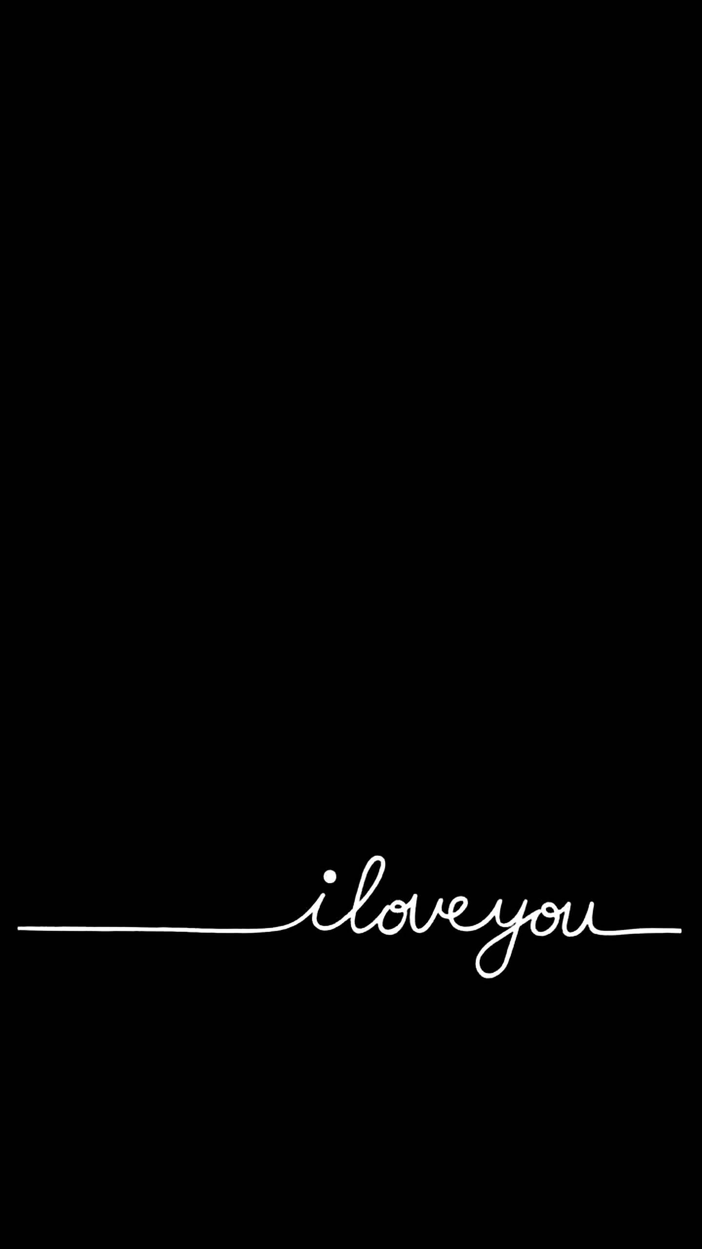 我愛你草書 壁紙 — 極簡黑色背景，優雅白色草書文字 'iloveyou' 居中靠近底部。