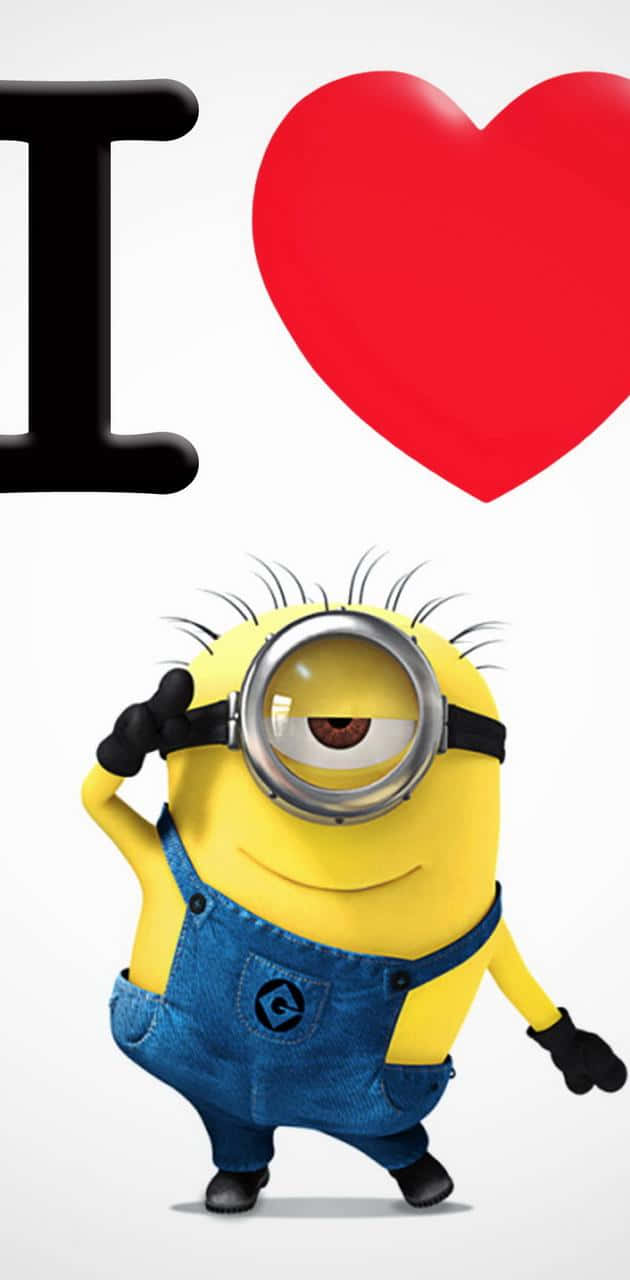 Minion角色在I heart符號下敬禮