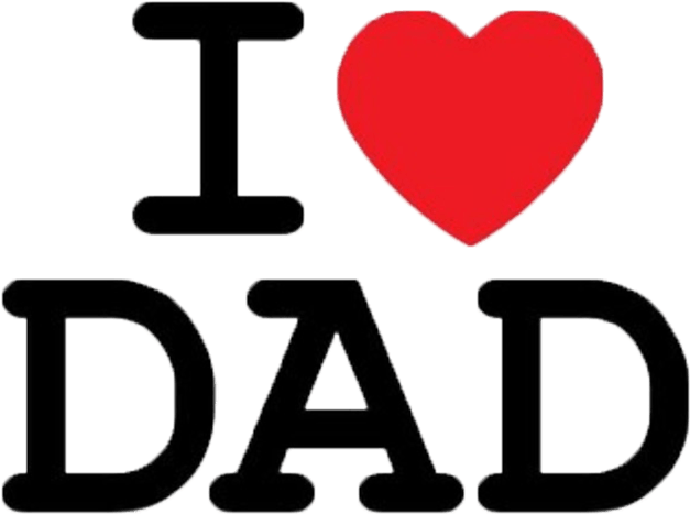 我愛爸爸心形圖案 壁紙 — 粗體黑色字母拼出 I heart DAD，並帶有鮮豔的紅色心形符號，背景為純黑色。