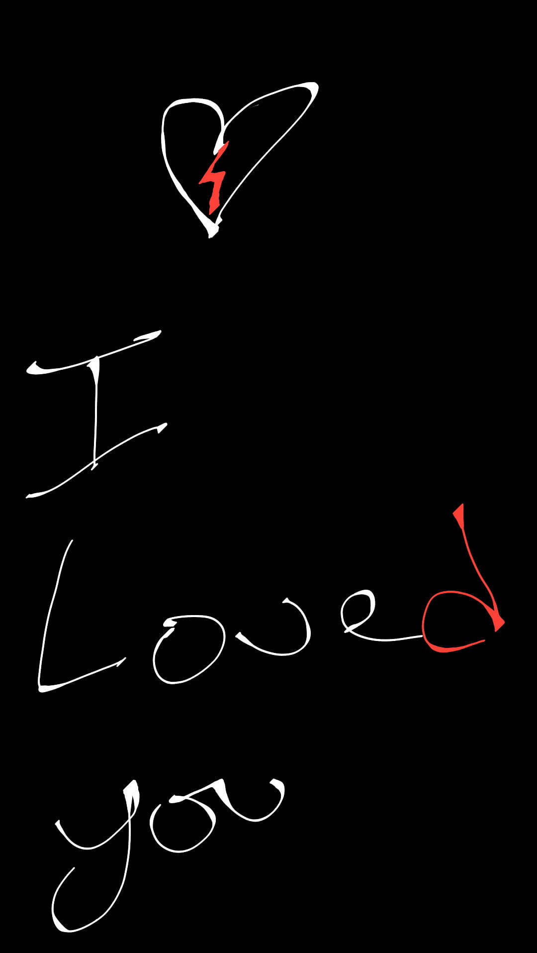 手寫文字「I Loved you」，上方有破碎的心符號。