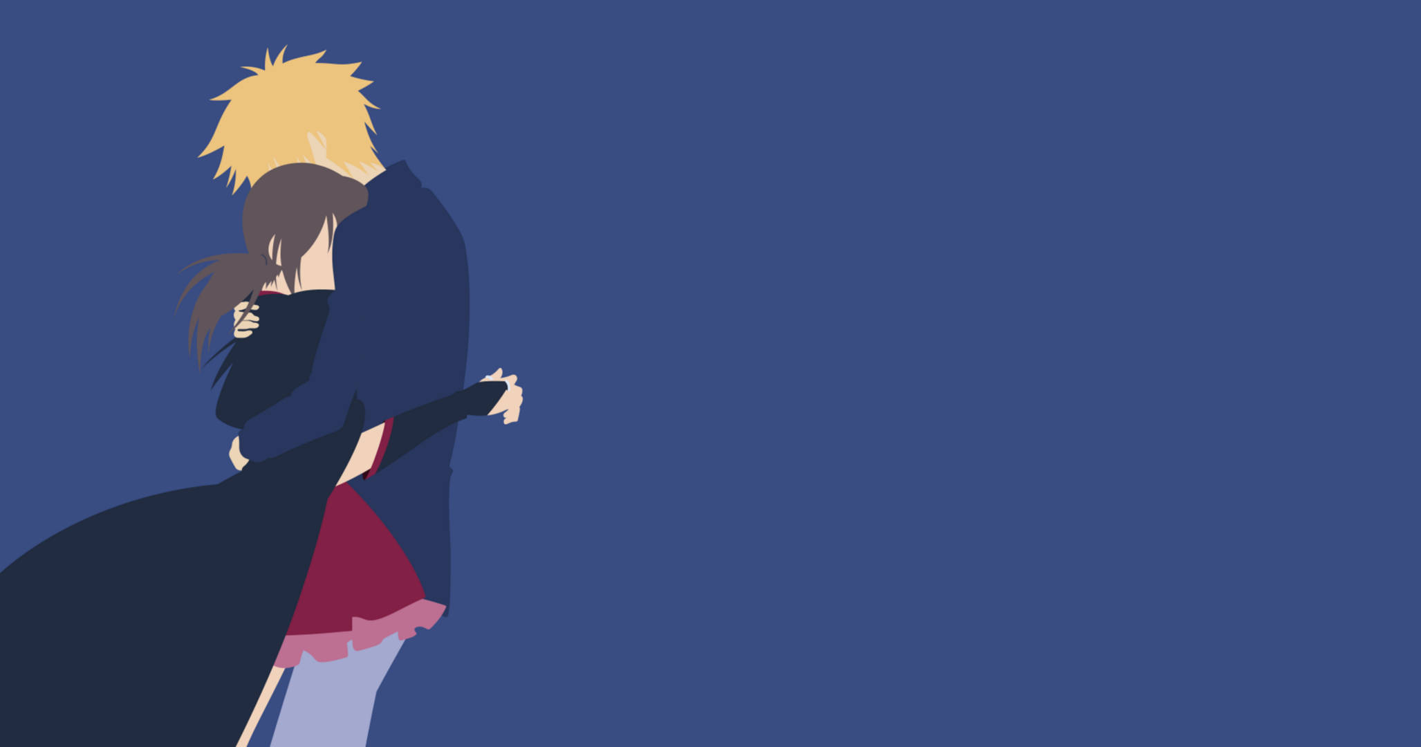 《我推的孩子》Usui Takumi 與 Misaki Ayuzawa 恋愛向極簡向量藝術 壁紙 — 一對極簡風格的動漫情侶在純藍色背景上擁抱，帶有粗線條和平塗色彩。