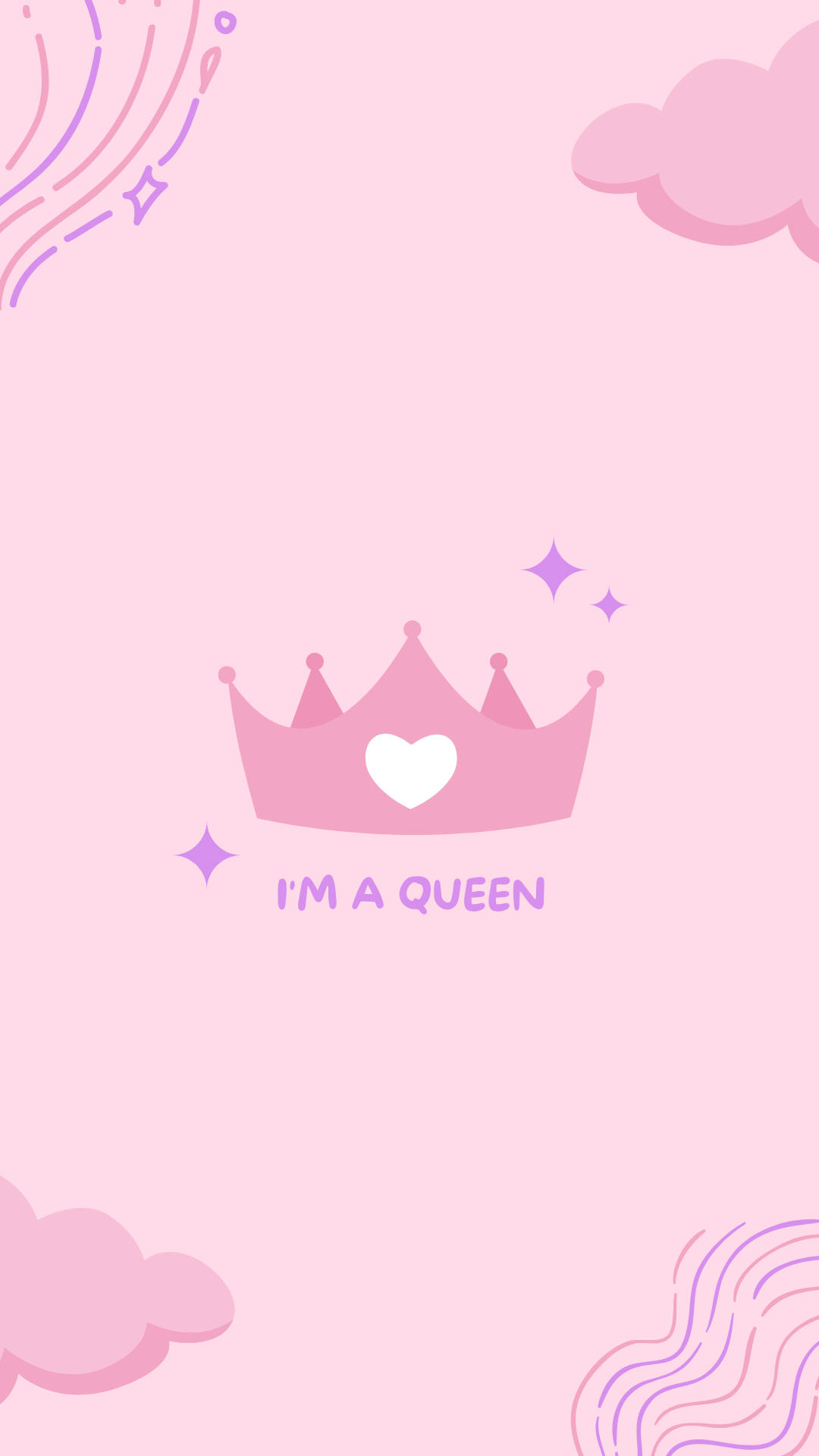 粉紅色皇冠，帶有心形和「I'M A QUEEN」文字，被雲朵和閃光環繞。