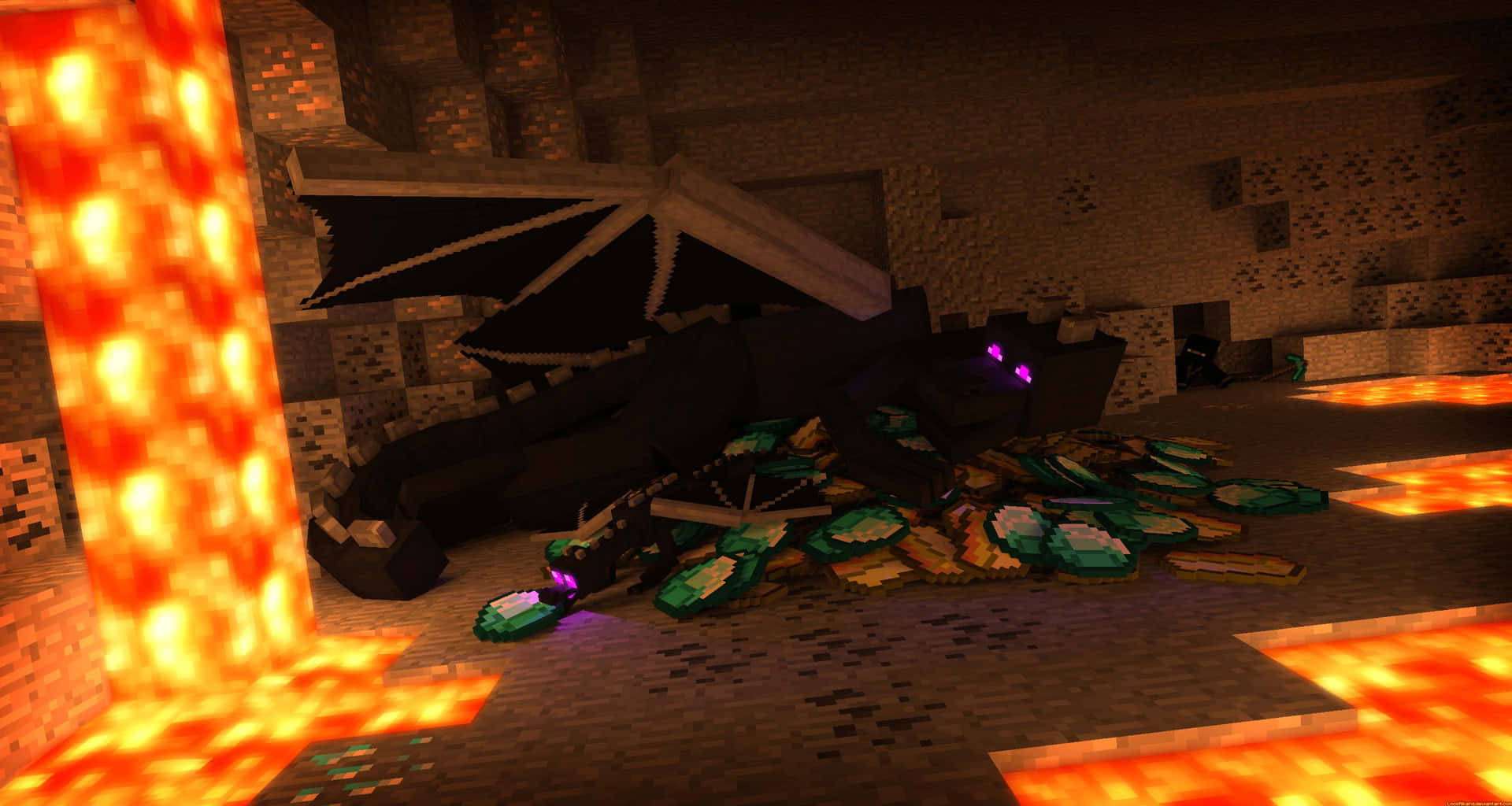 被擊敗嘅Ender Dragon喺Minecraft地獄，有熔岩同戰利品