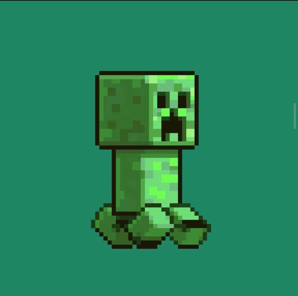 來自Minecraft的像素化綠色爬行者，眼睛發光，嘴巴張開。