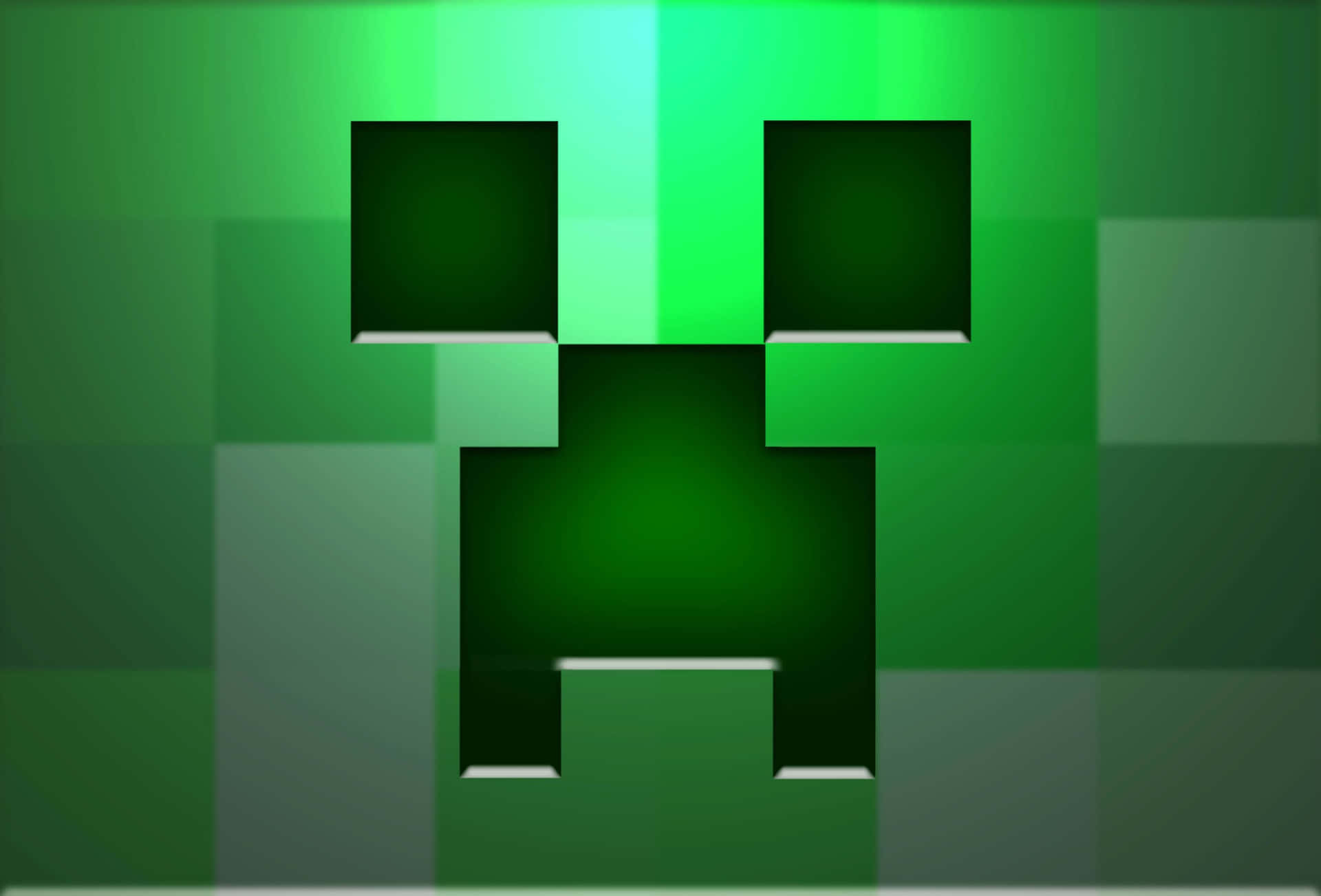 Minecraft 的綠色像素化爬行者臉在漸變背景上發光。