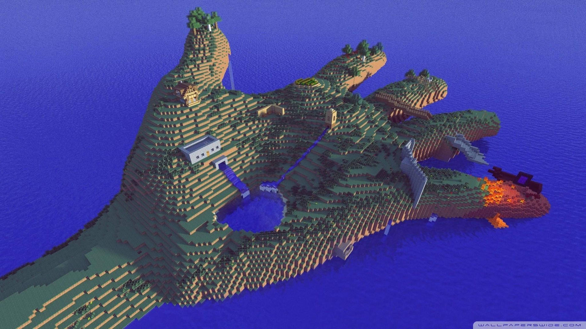 帶有熔岩流和海洋的Minecraft島嶼