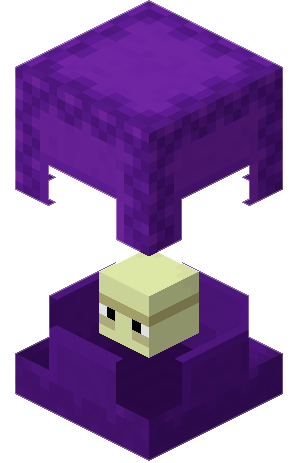 我的世界史萊姆 壁紙 — 一個像素化的紫色女巫，來自Minecraft，有方塊臉和漂浮帽。