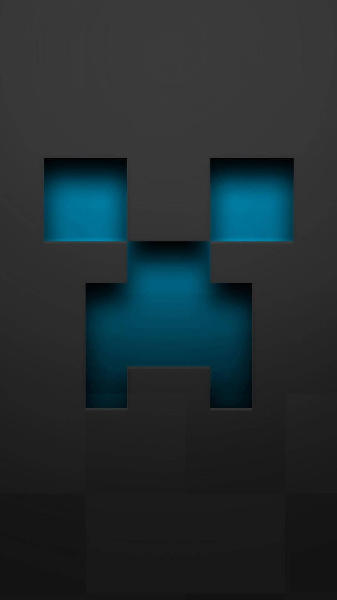 Minecraft中像素化苦力怕的發光藍色眼睛和嘴巴。