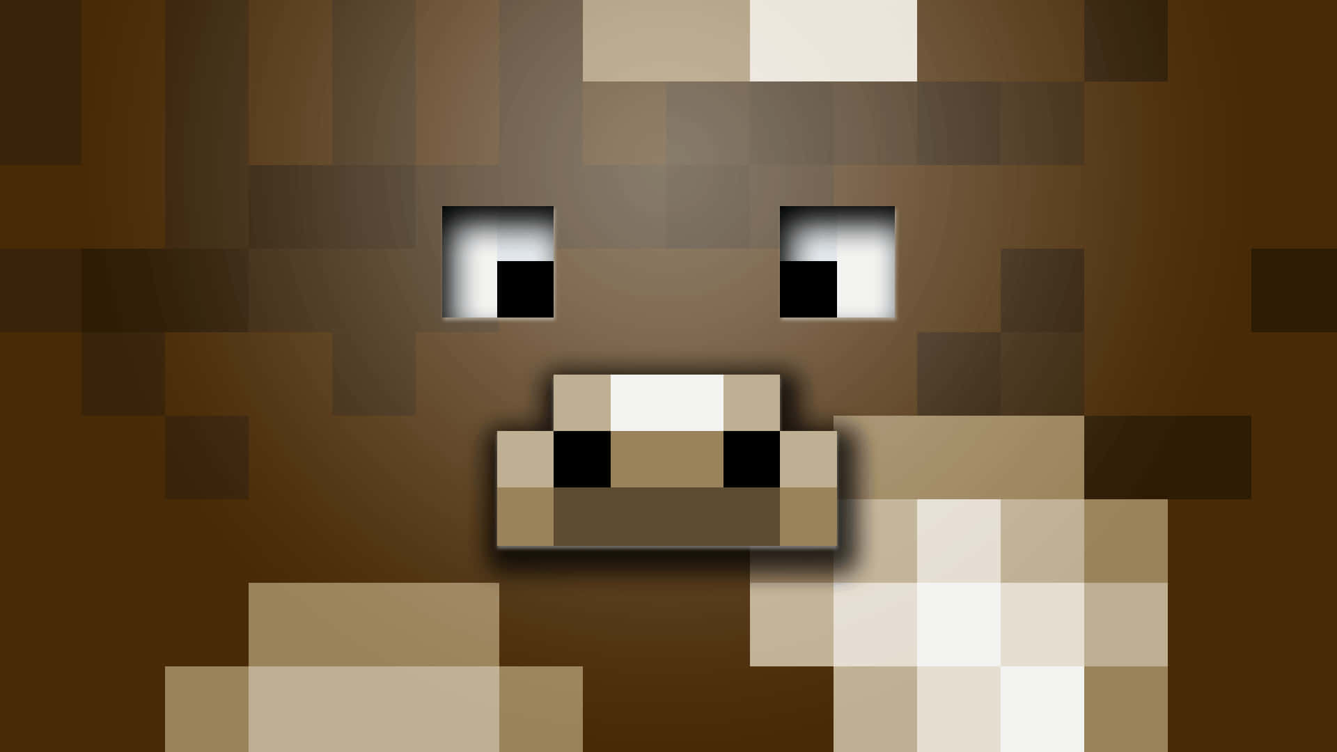 像素化Minecraft牛，黑色眼睛和白色口鼻，面向正面。
