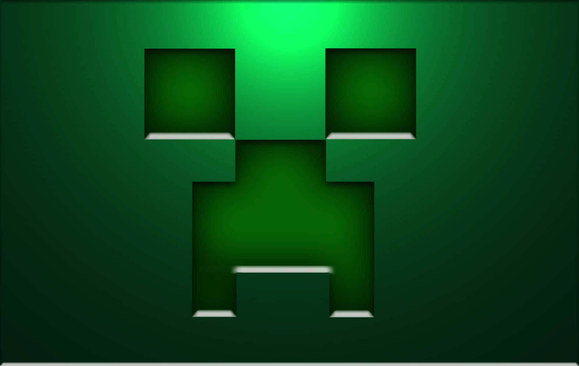 來自Minecraft的綠色像素化爬行者面孔在黑暗中發光