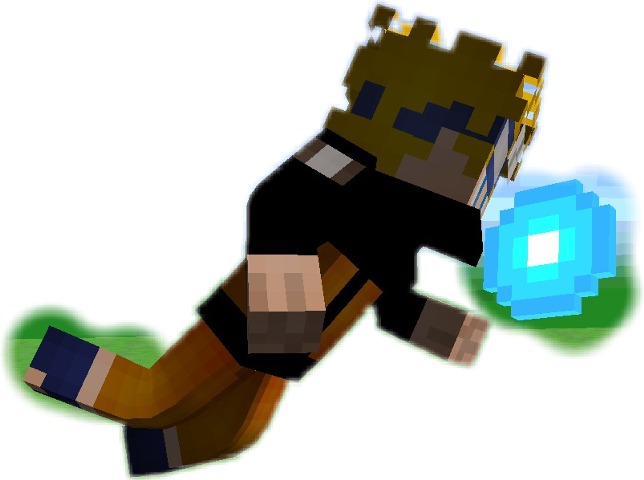 我的世界角色施展螺旋丸 壁紙 — 一個像素化的Minecraft角色戴著皇冠，在黑色背景前動態跳躍，手持發光藍色球體。