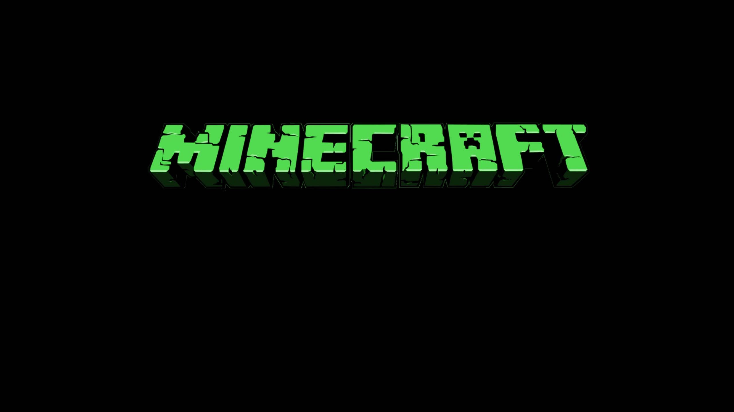 我的世界遊戲標誌 壁紙 — 標誌性的綠色 Minecraft 標誌在純黑色背景上發光，帶有方塊狀的 3D 字體。