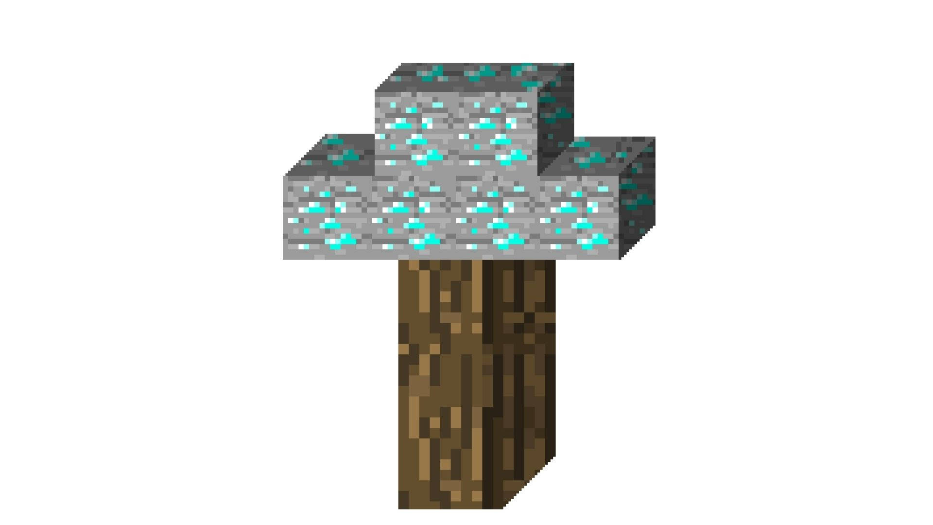 我的世界鑽石樹 壁紙 — 一個像素化的Minecraft蘑菇，有棕色莖和灰色菌蓋，上面佈滿發光的青色斑點。