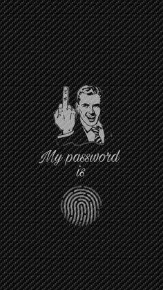男人舉起手指，文字 my password is 和指紋在下方。