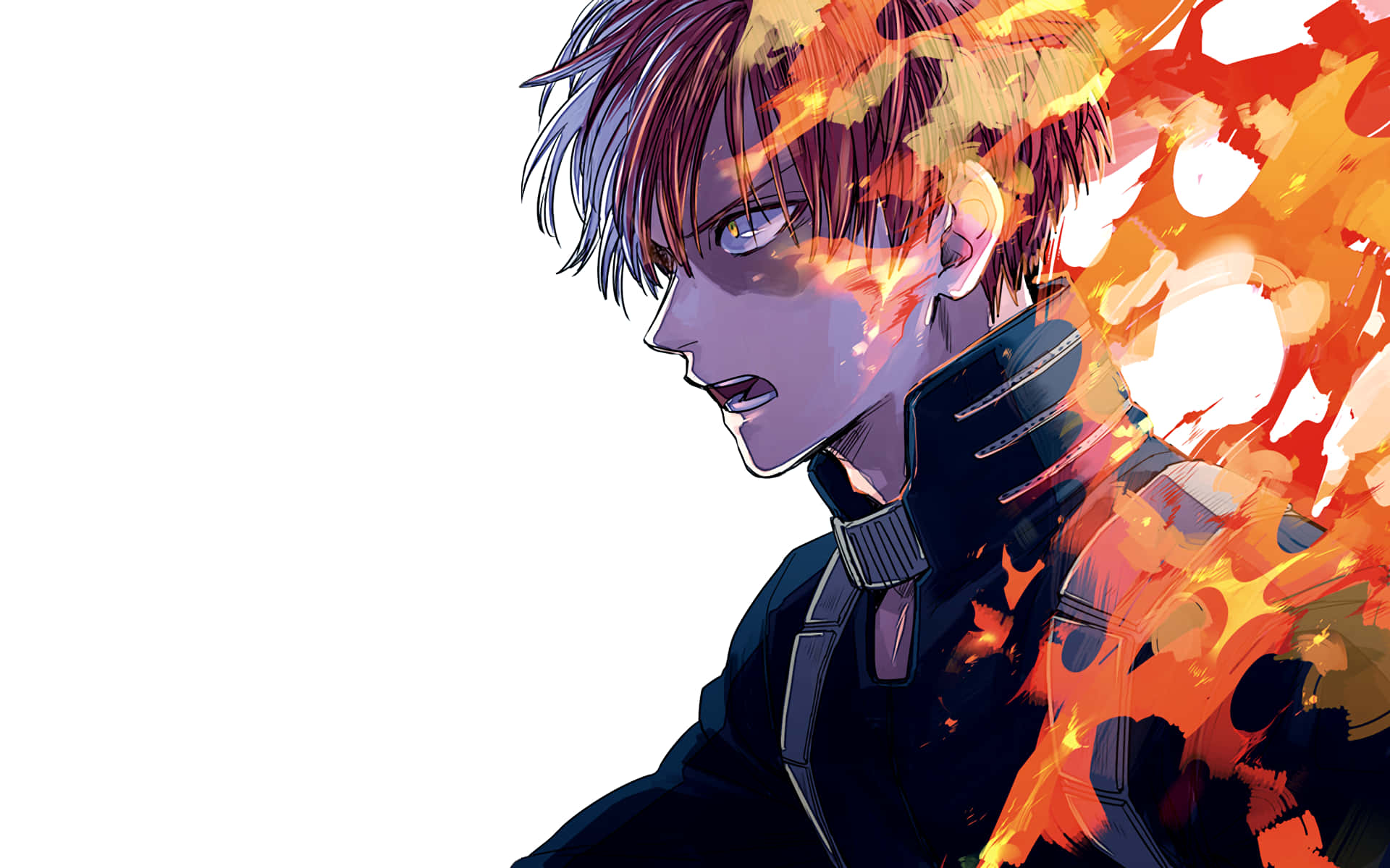 動漫男性角色，肩上噴出火焰。
