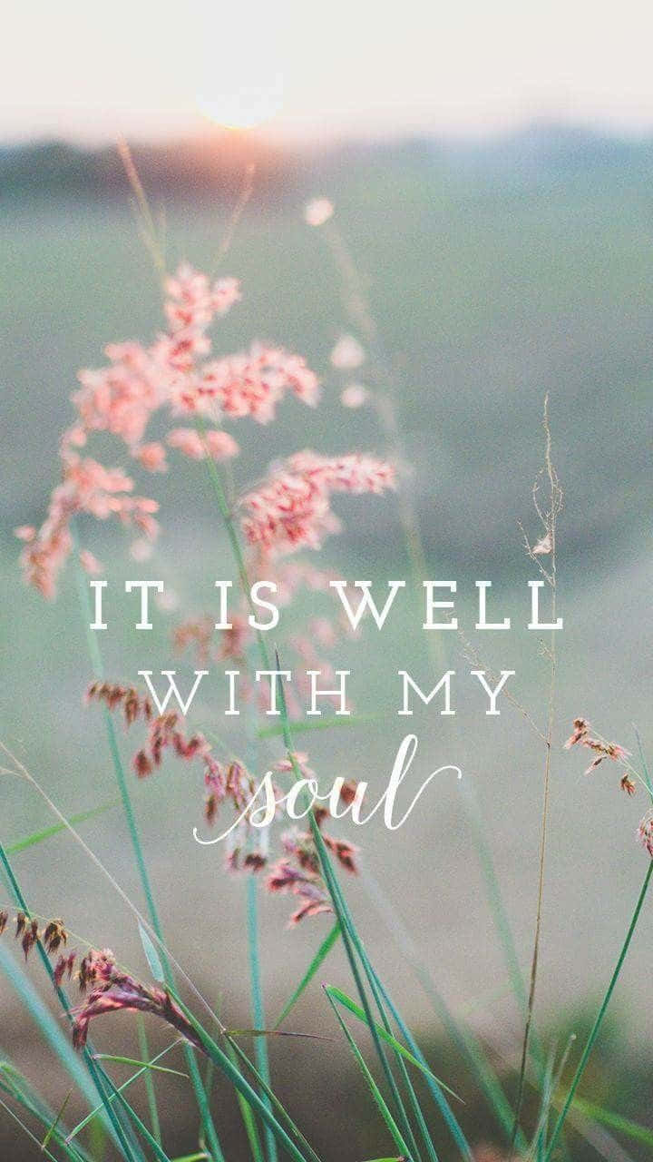 陽光下的粉紅色草與文字 it is well with my soul
