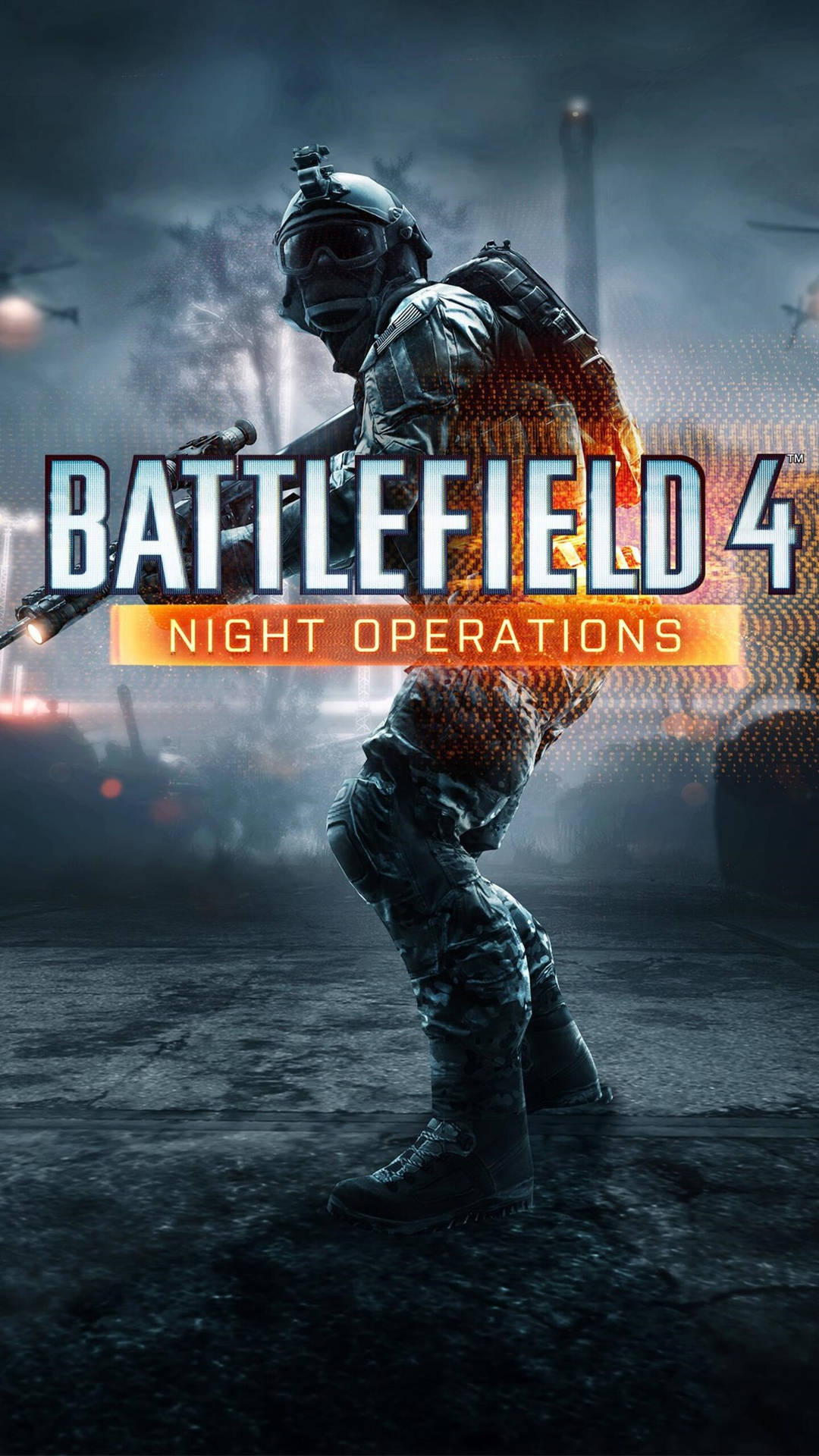 身穿戰鬥裝備的士兵在夜間穿越煙霧瀰漫的戰場。