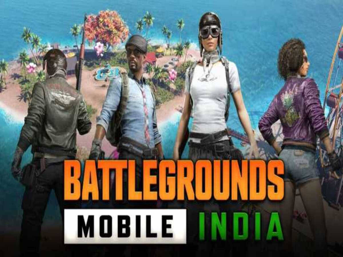 四名身穿戰鬥裝備的玩家在熱帶島嶼上，為Battlegrounds Mobile India而設。