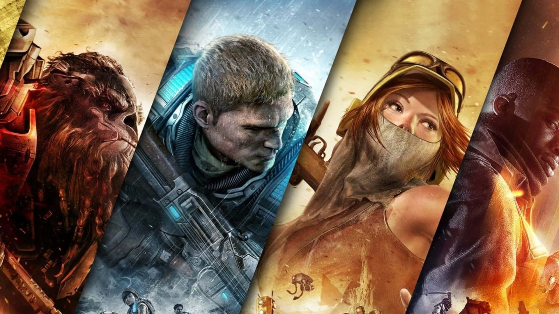四個遊戲角色在熾熱和冰冷的場景中以動作姿勢出現。