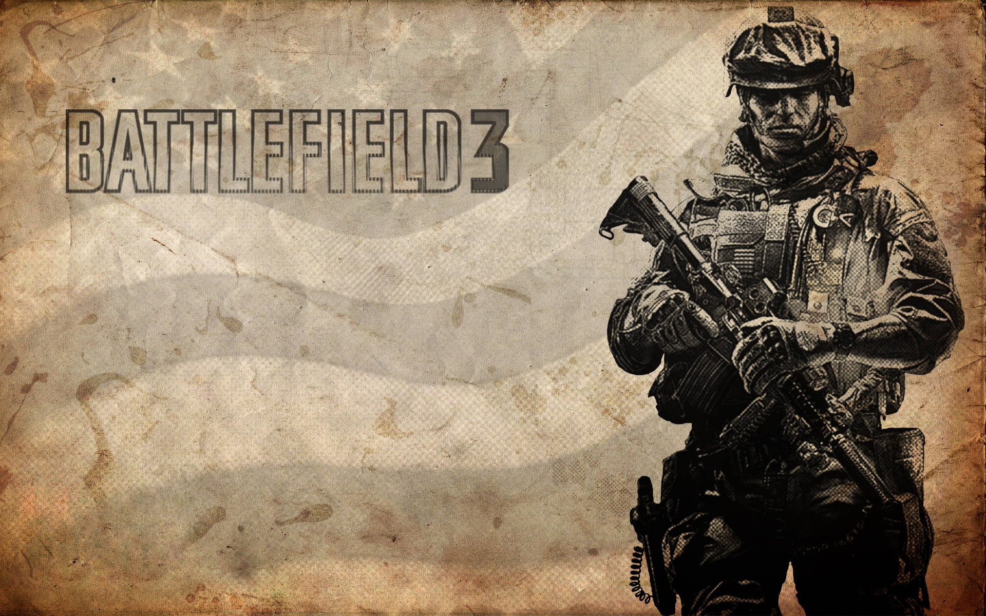 士兵穿著戰鬥裝備在戰場壁紙上手持步槍，帶有 Battlefield 3 文字。