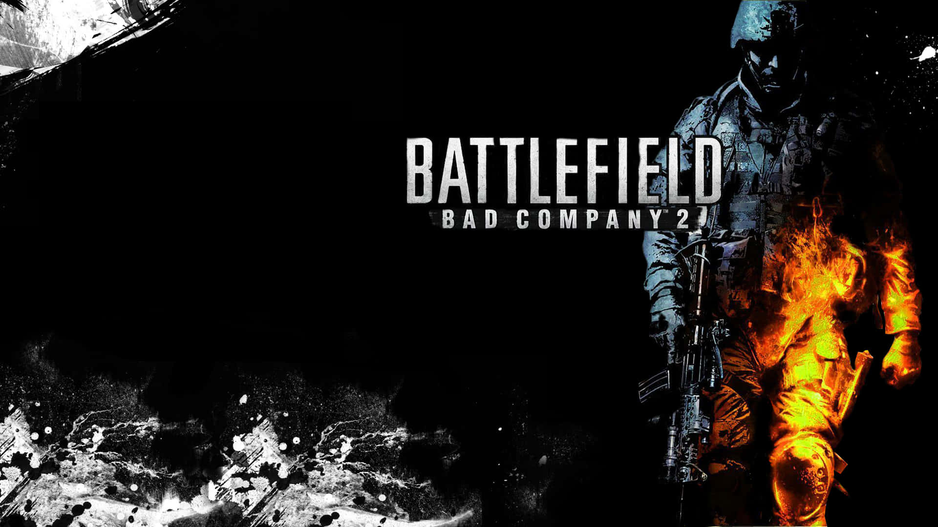 火焰中的士兵手持步槍，黑暗背景上有 Battlefield Bad Company 2 文字。