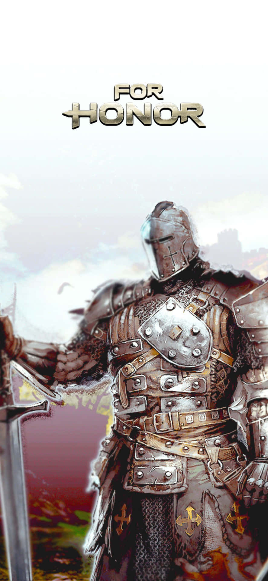 一位全副盔甲的騎士手持劍，上方有「For Honor」標題。