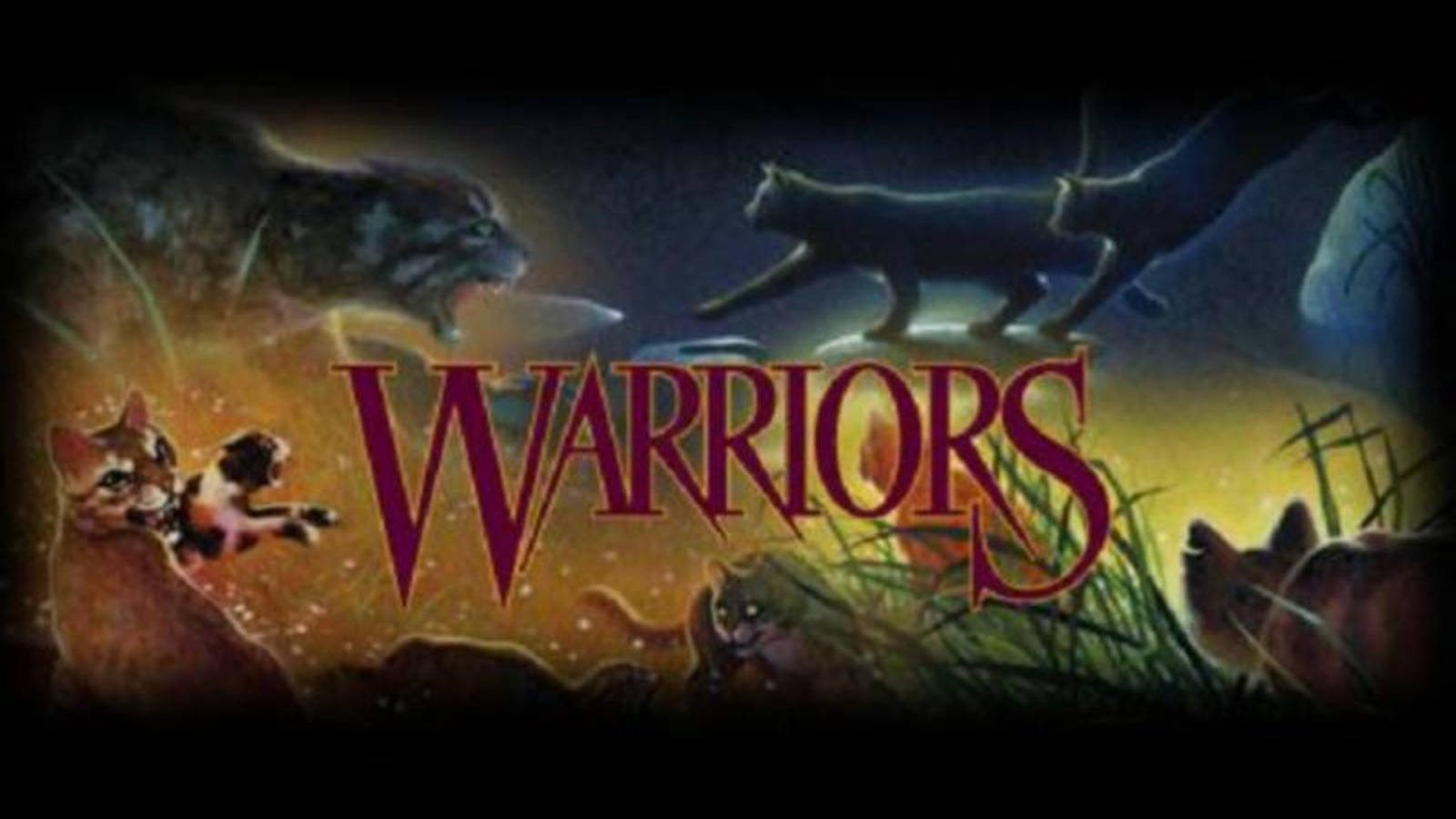 黃昏時神秘森林中的貓咪，標題 Warriors 發光。