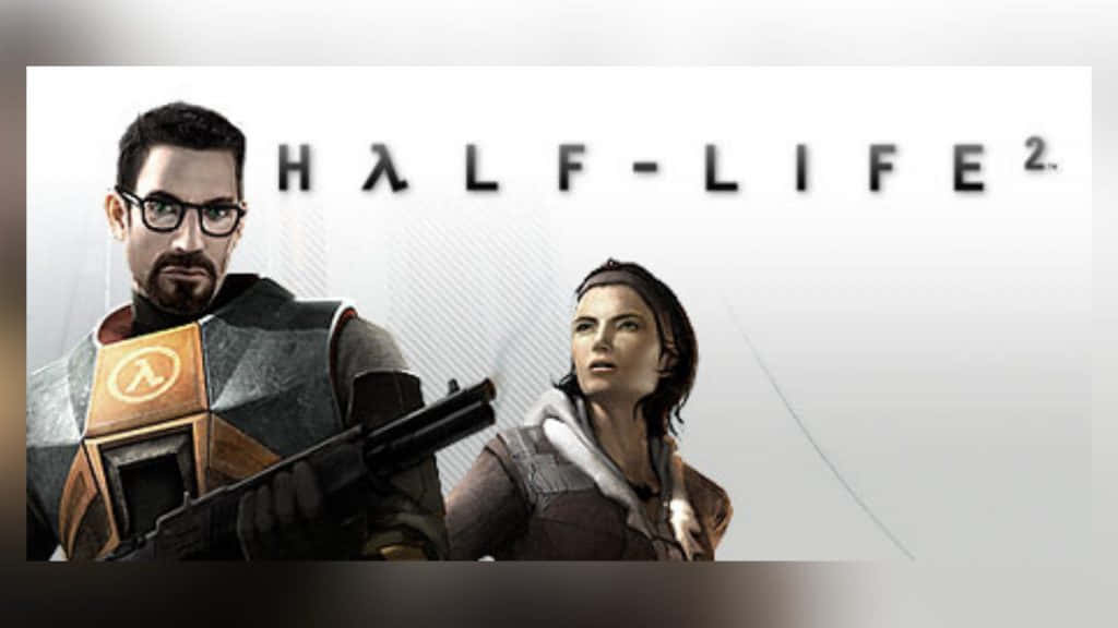 Half-life Characters 桌布 壁紙 — 《戰慄時空2》的兩個角色手持武器，站在純白背景前，上方有遊戲標題。