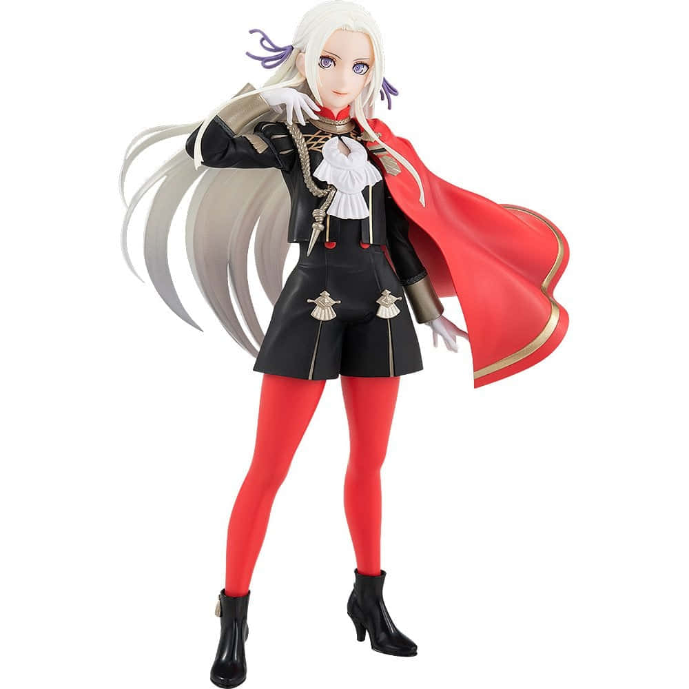 長金髮的動漫人偶，身穿黑色服裝、紅色緊身褲和紅色斗篷。
